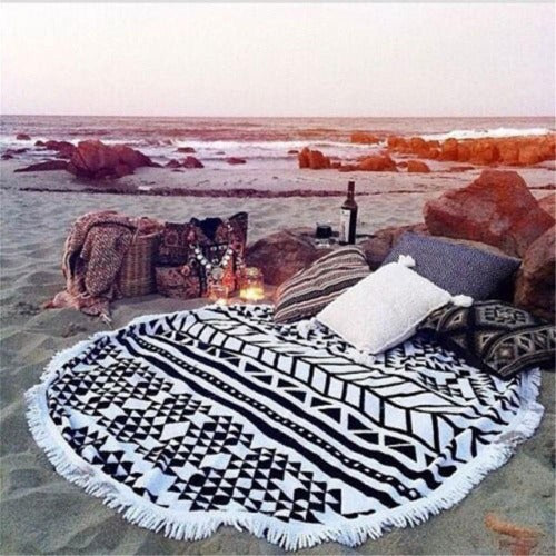 Microfiber Round Fringed Beach Towel - My Beach Kit