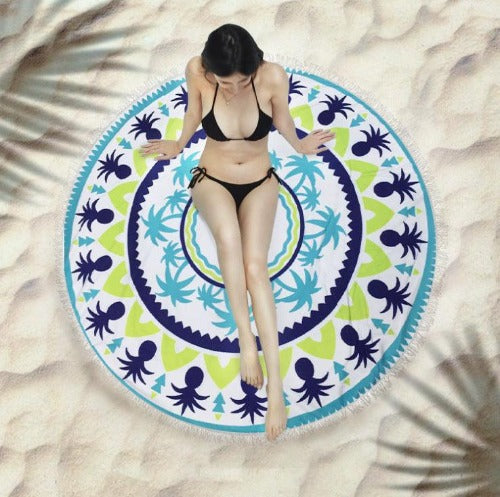 Microfiber Round Fringed Beach Towel - My Beach Kit