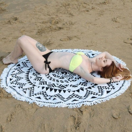 Microfiber Round Fringed Beach Towel - My Beach Kit