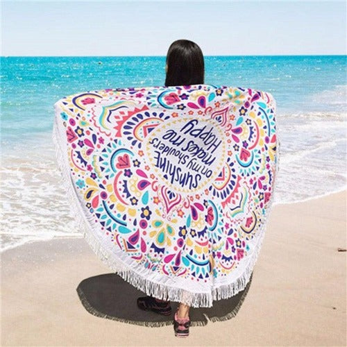Printed Tassel Round Beach Mat - My Beach Kit