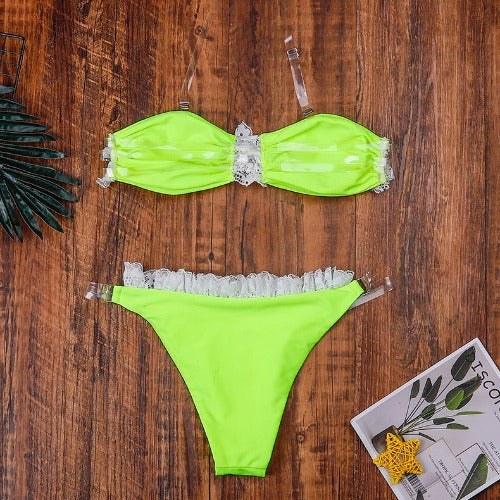 Women Split Lace Bikini Swimsuit