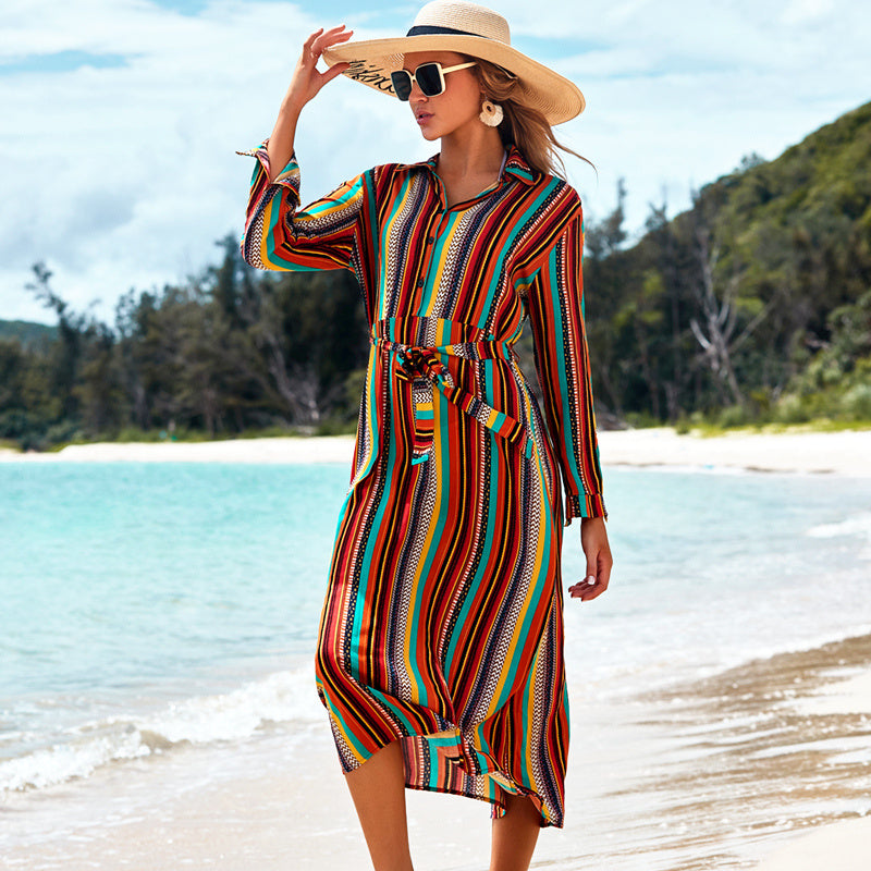 Beach Skirt Seaside Vacation Long-Sleeved Sun Protection Clothing Long Shirt Swimsuit Coverall Jacket