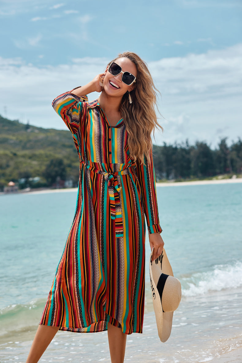 Beach Skirt Seaside Vacation Long-Sleeved Sun Protection Clothing Long Shirt Swimsuit Coverall Jacket