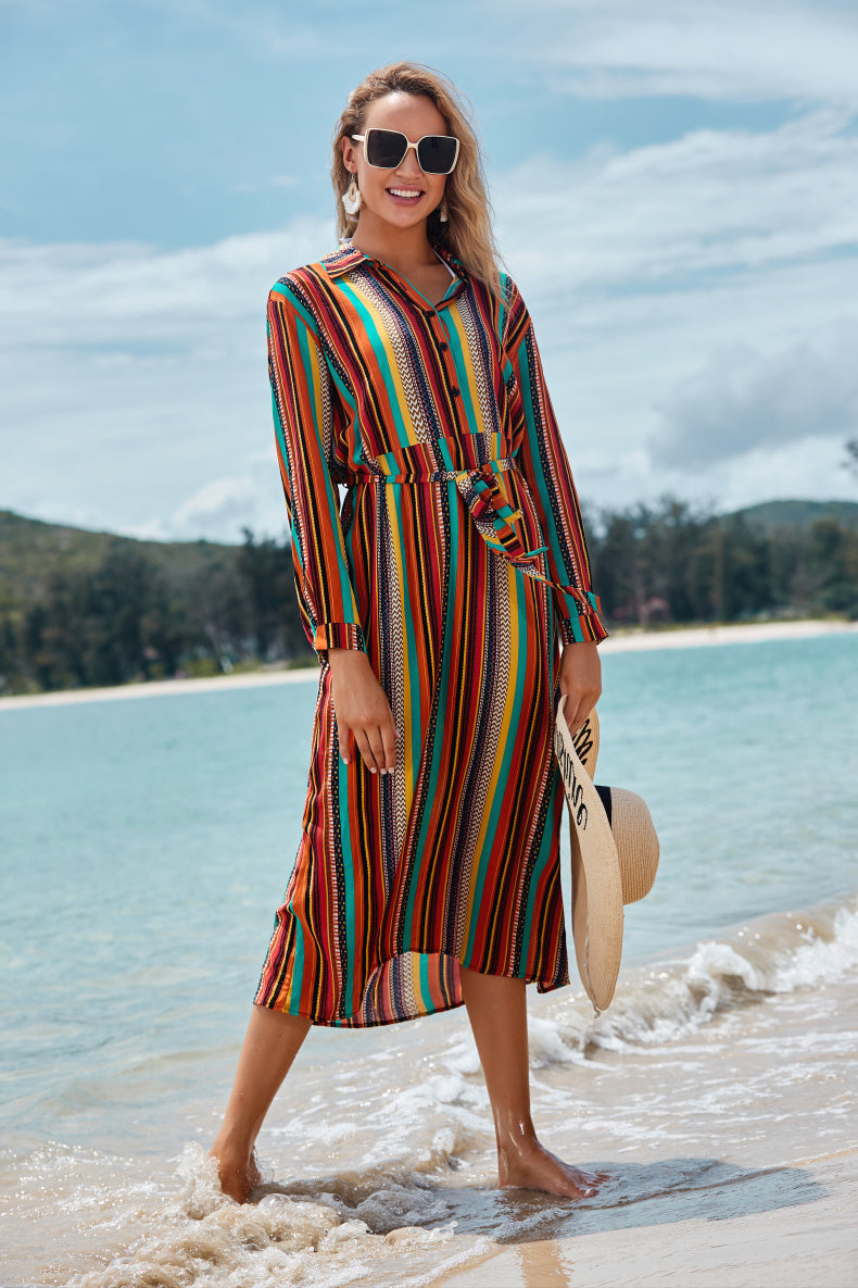 Beach Skirt Seaside Vacation Long-Sleeved Sun Protection Clothing Long Shirt Swimsuit Coverall Jacket