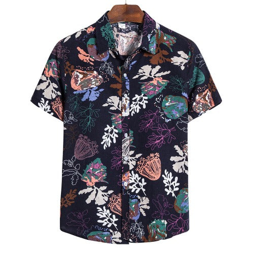 Baggy Hawaiian Print Short Sleeve Button Retro Shirts