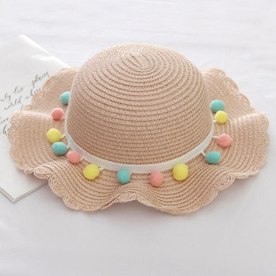 Summer Children'S Bags, Hats, Female Decoration, Small Colored Balls, Sunscreen, Lace, Beach Hats, Breathable Sandals