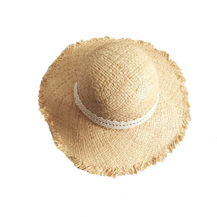 Summer Beach Raffia Black White Ribbon Hat Bow Raffia Hat Temperament Flat Straw Hats