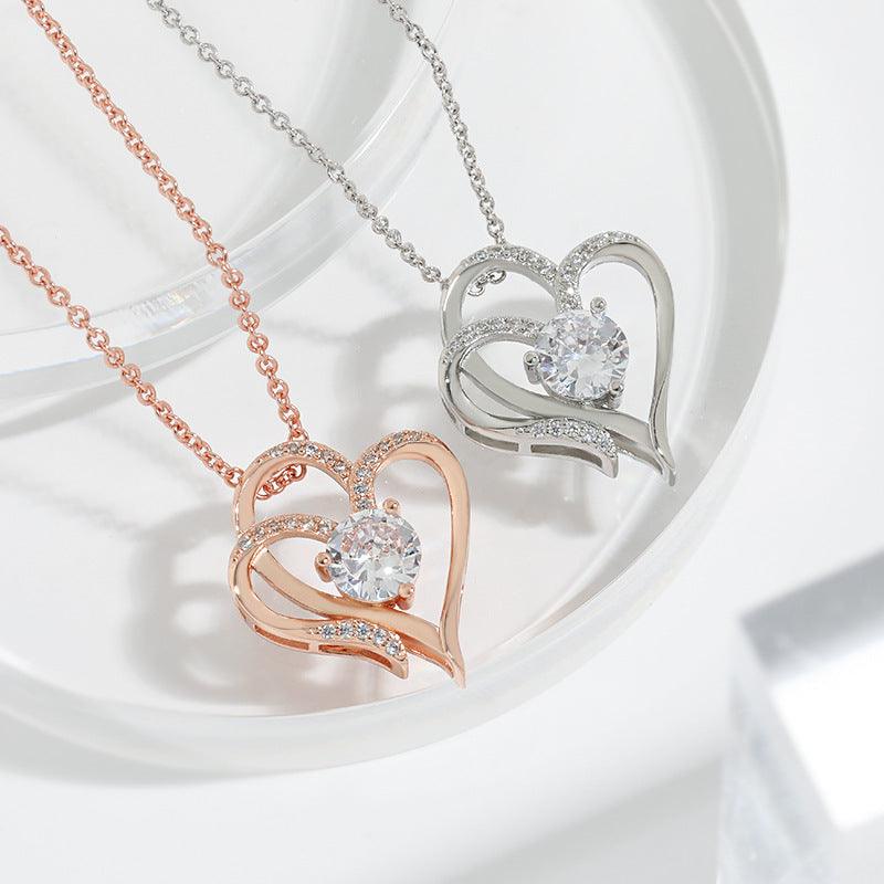 Zircon Double Love Necklace With Rhinestones Heart-shaped - My Beach Kit