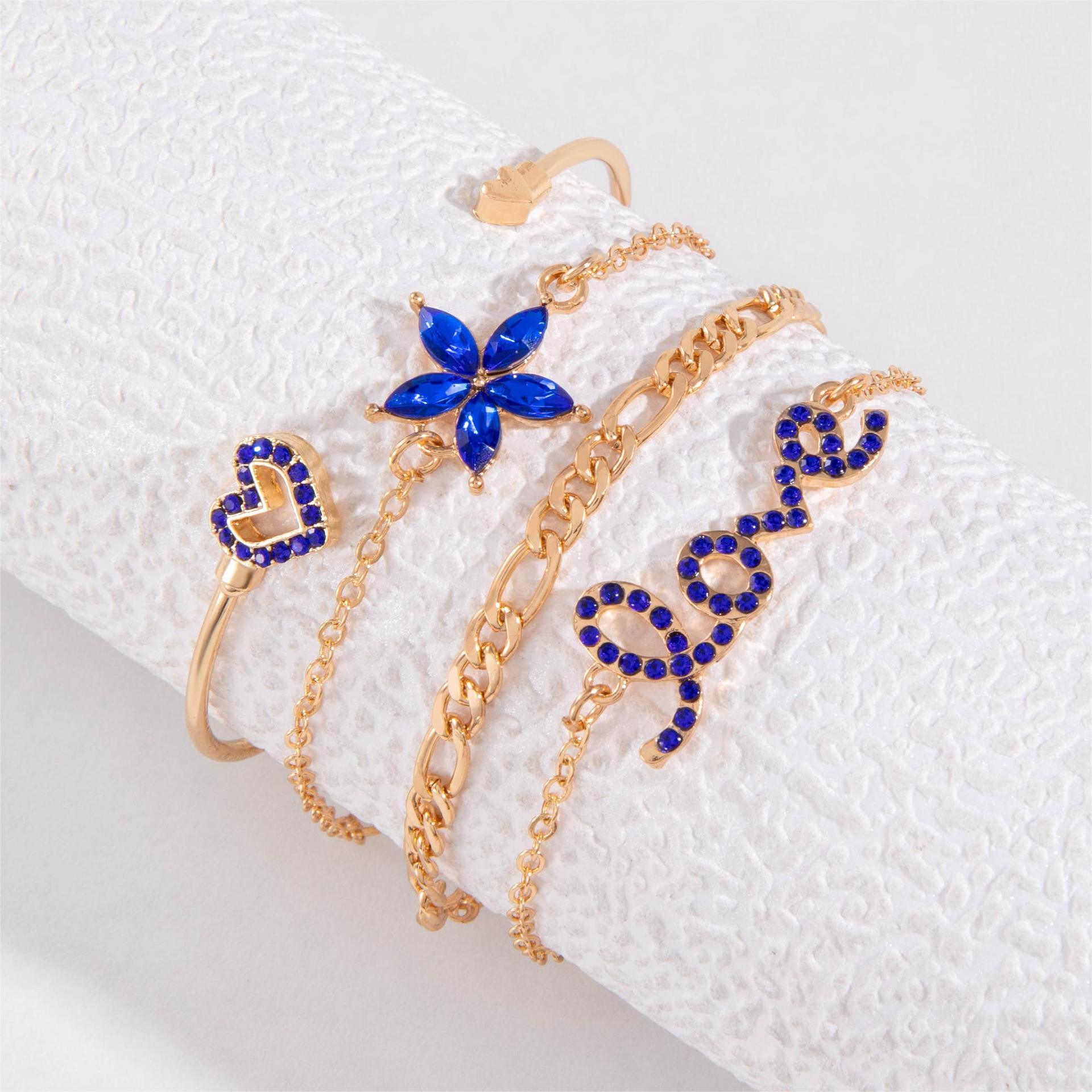 4pcs Blue Flower Love Butterfly Bracelet Set With Rhinestones Design Valentines Day - My Beach Kit