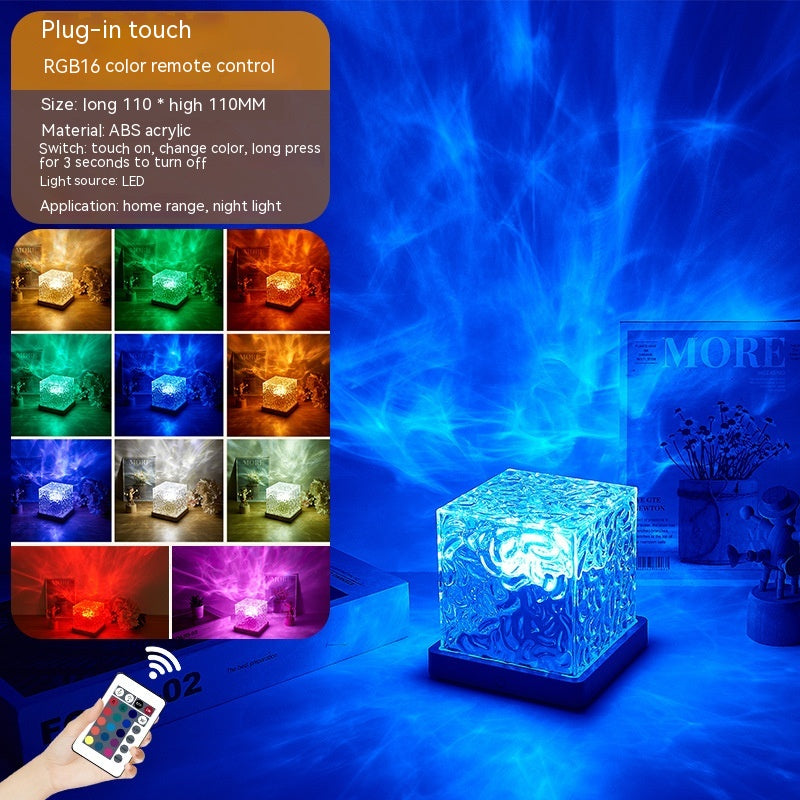 LED Water Ripple Ambient Night Light USB Rotating Projection Crystal Table Lamp RGB Dimmable Home Decoration 16 Color Gifts - My Beach Kit