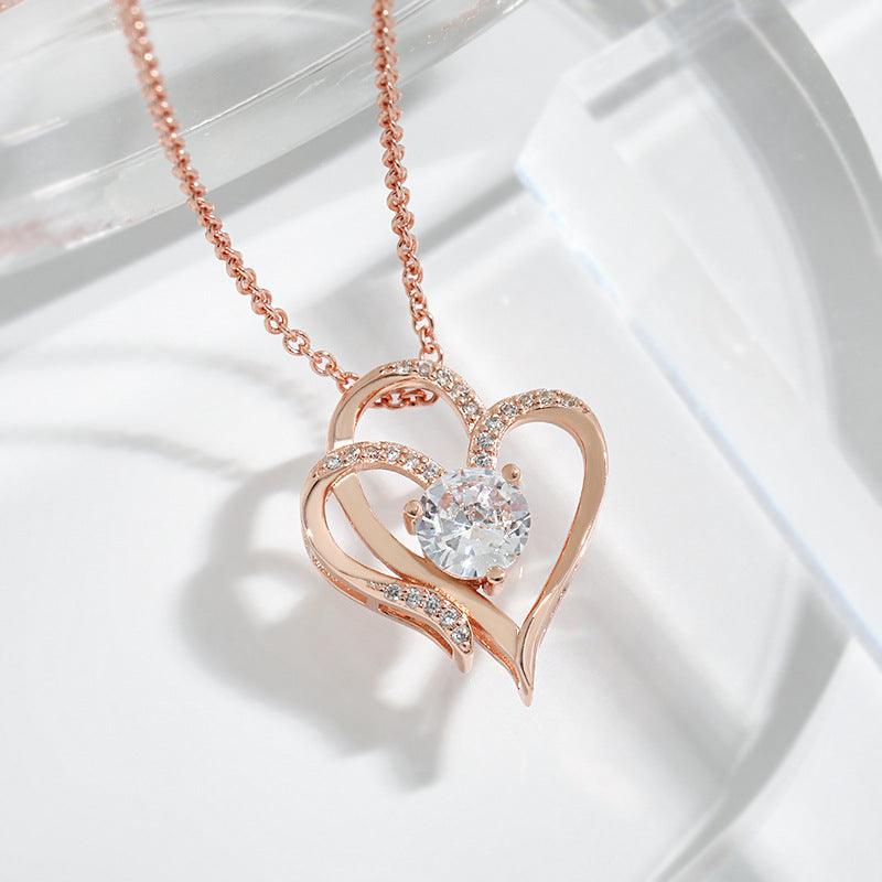 Zircon Double Love Necklace With Rhinestones Heart-shaped - My Beach Kit