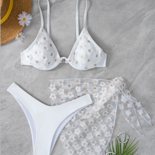 Fashion Women Embroidered Split Bikini Swimsuit