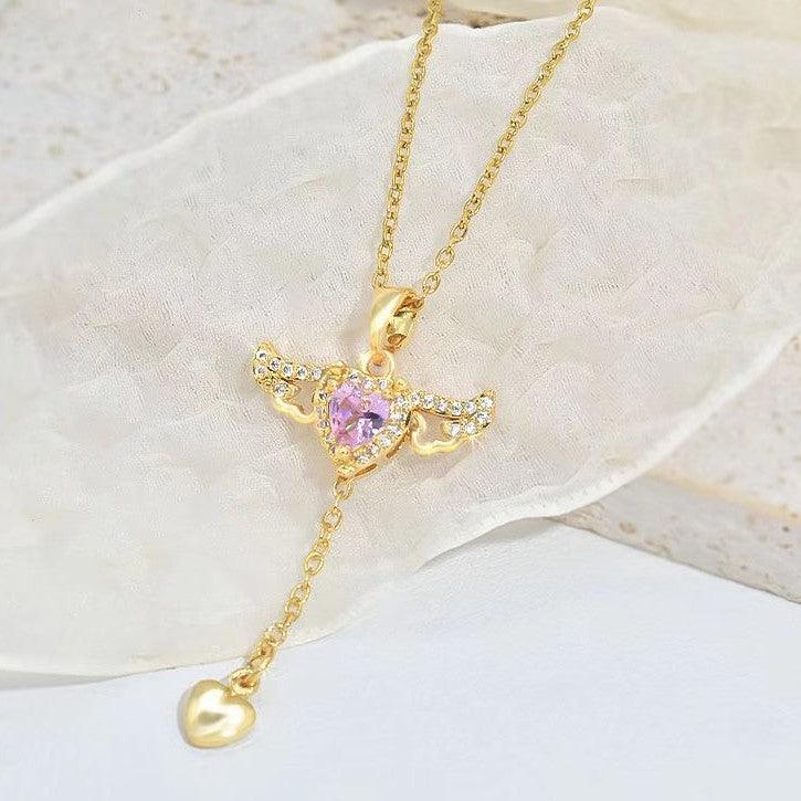 Cupid Heart Angel Wings Tassel Necklace Clavicle Chain Women Jewelry Gift Valentine's Day - My Beach Kit