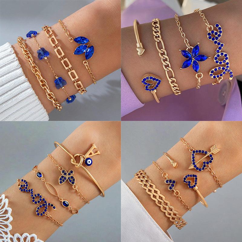 4pcs Blue Flower Love Butterfly Bracelet Set With Rhinestones Design Valentines Day - My Beach Kit