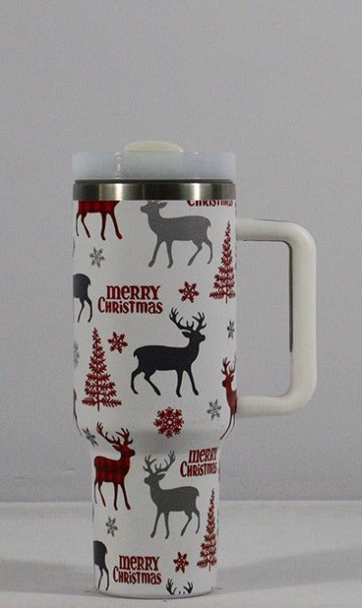 New Christmas Pattern Mug With Handle Lid Straw - My Beach Kit