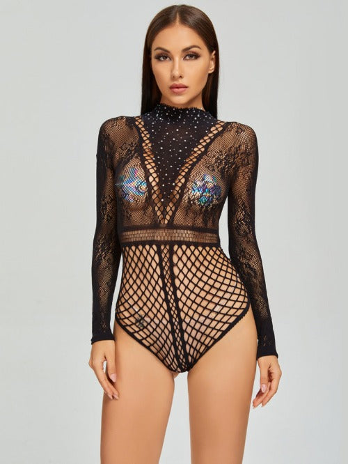 Hot Rhinestone Bikini One-Piece Mesh Jacquard