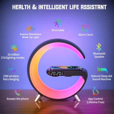 2023 New Intelligent G Shaped LED Lamp Bluetooth Speake Wireless Charger Atmosphere Lamp App Control For Bedroom Home Decor - My Beach Kit