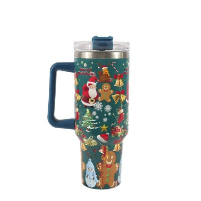 New Christmas Pattern Mug With Handle Lid Straw - My Beach Kit