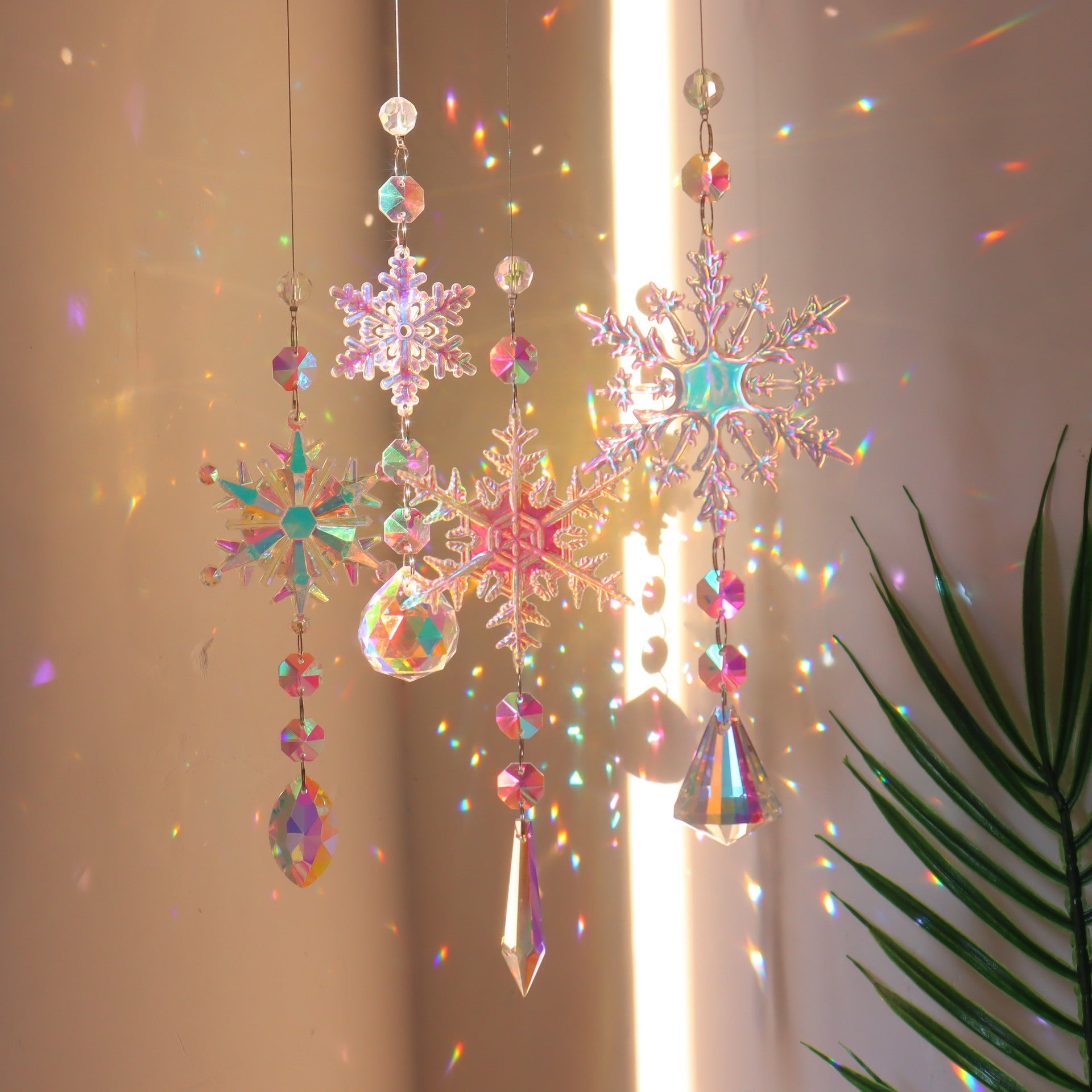 Christmas Colorful Snowflake Crystal Sun Catcher Ice Pillar Pendant Window Christmas Tree Decoration Party Pendant Christmas Decorations - My Beach Kit