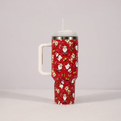 New Christmas Pattern Mug With Handle Lid Straw - My Beach Kit