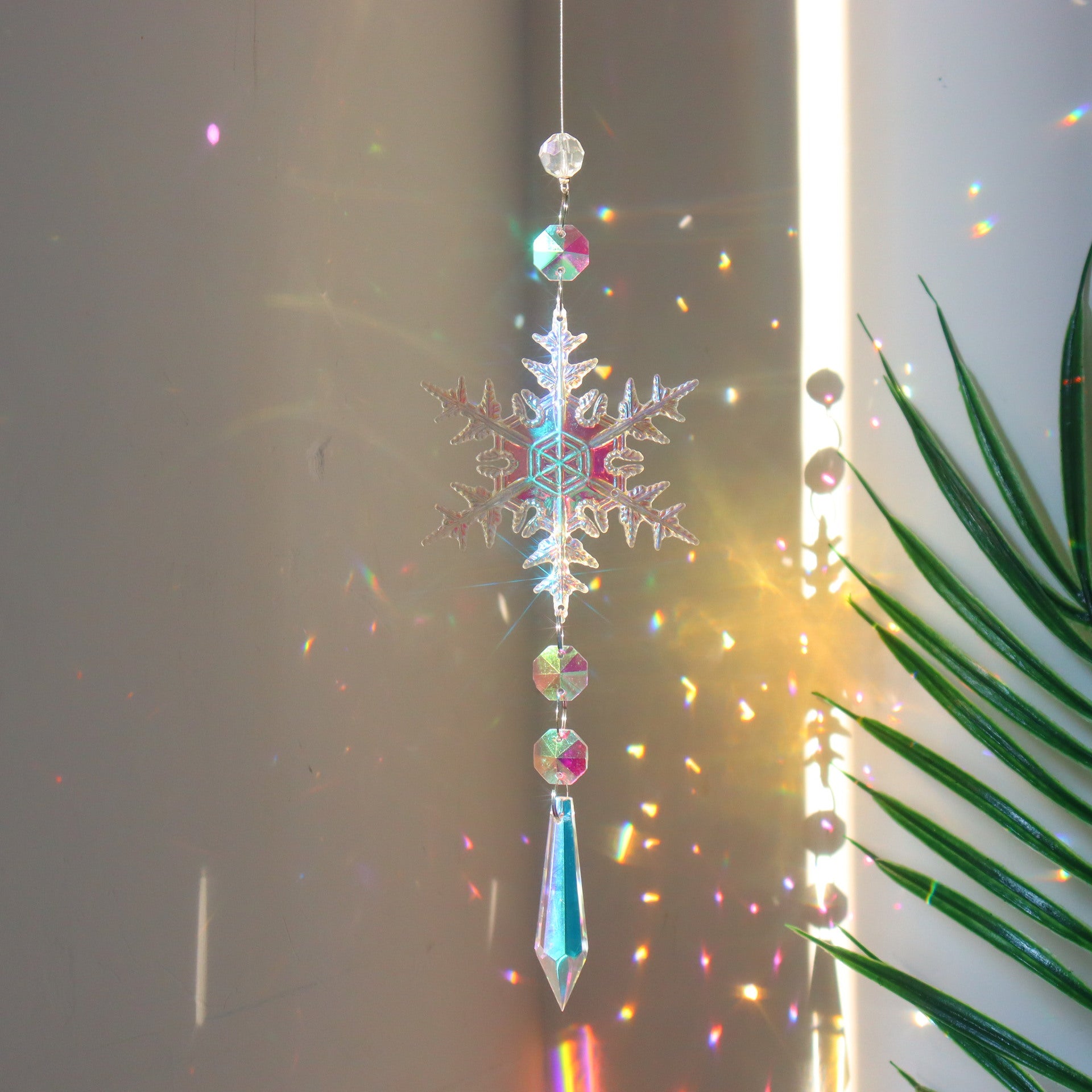 Christmas Colorful Snowflake Crystal Sun Catcher Ice Pillar Pendant Window Christmas Tree Decoration Party Pendant Christmas Decorations - My Beach Kit