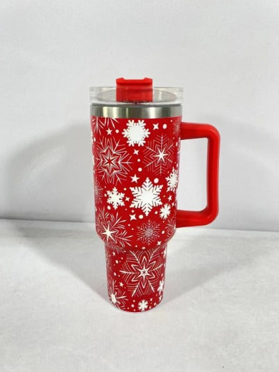 New Christmas Pattern Mug With Handle Lid Straw - My Beach Kit