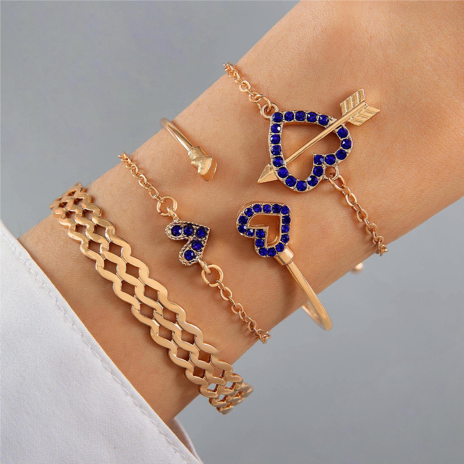 4pcs Blue Flower Love Butterfly Bracelet Set With Rhinestones Design Valentines Day - My Beach Kit