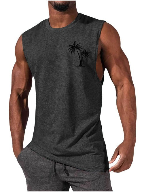 Coconut Tree Embroidery Vest Summer Beach Tank Tops