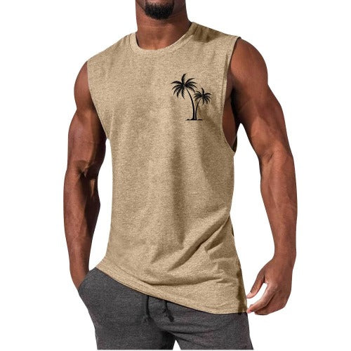 Coconut Tree Embroidery Vest Summer Beach Tank Tops