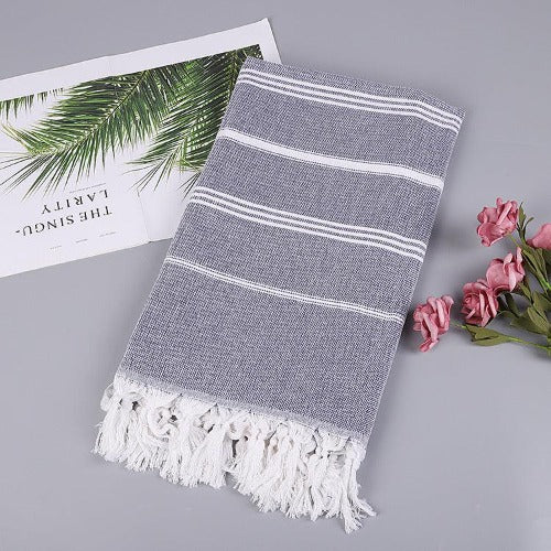 Polyester Cotton Turkish Fringed Beach Towel - My Beach Kit