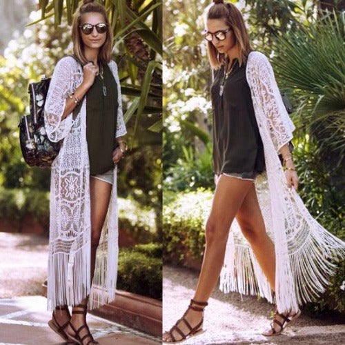 Lace Long Fringe Bikini Beach Blouse - My Beach Kit